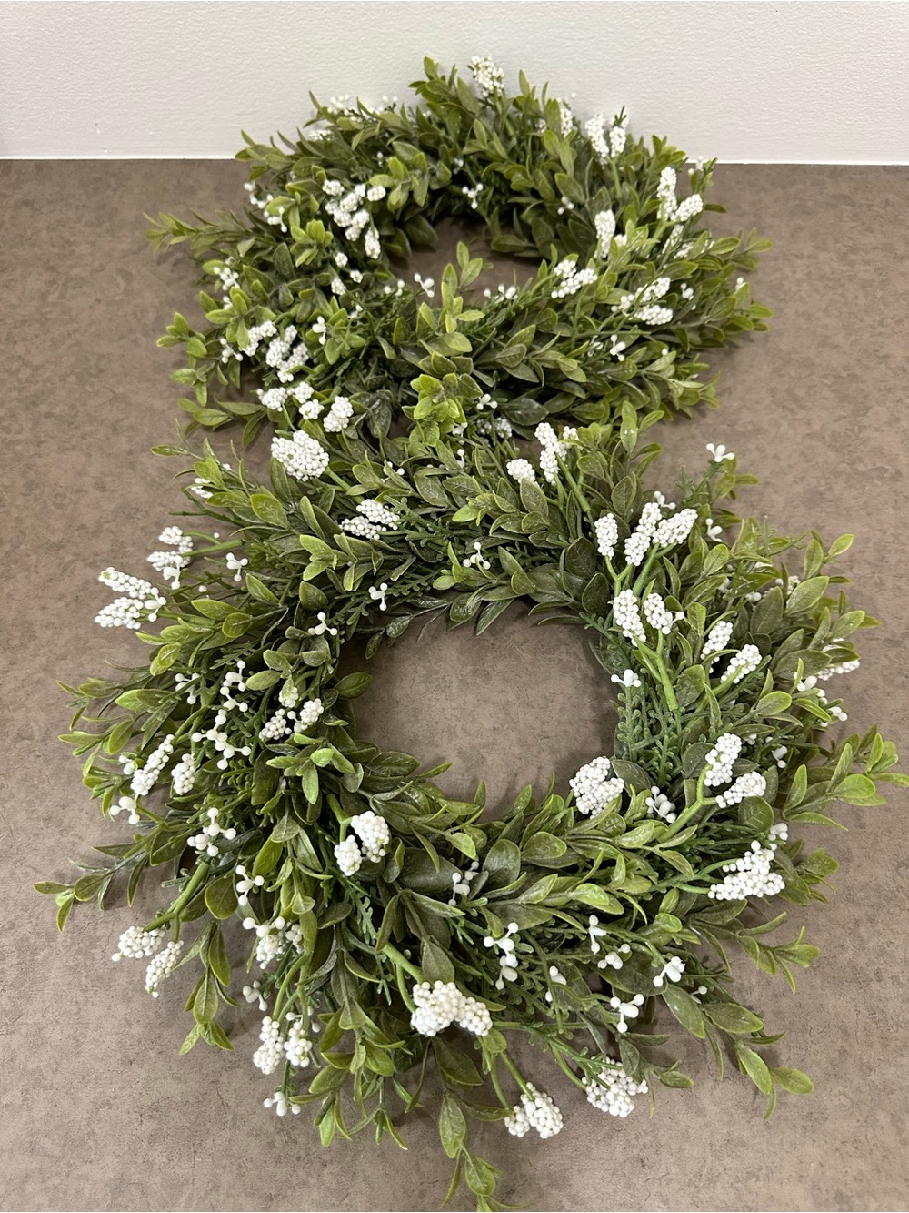 Lush Green Boxwood Wreath with White Berry Accents Faux 12-13” Set of 2 Match - Picture 3 of 15